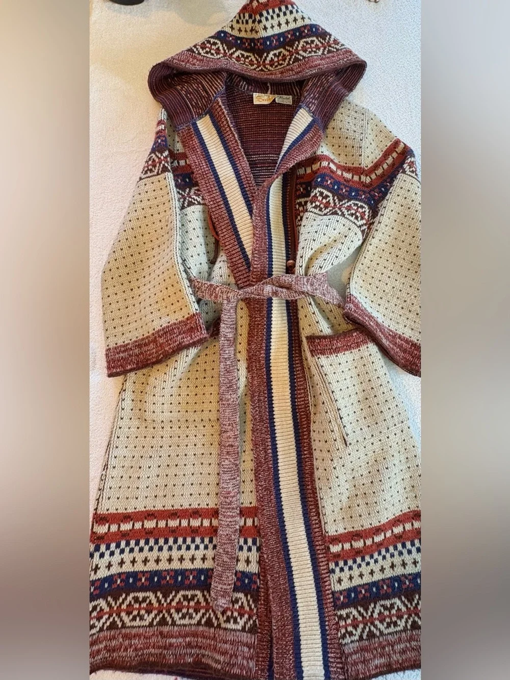 Sabra Wintuk Vintage 70s Hooded Wrap Cardigan Sweater Coat one Size Rare
